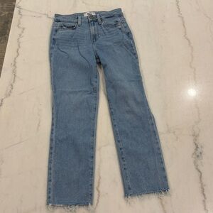 Paige Women’s Jacqueline Crop in Clare Distressed in Light Wash with Raw Hem